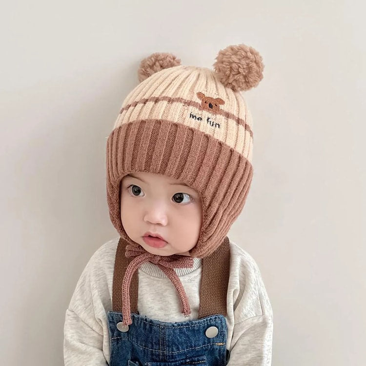 Cute Cartoon Animals Baby Hat, Winter Warm Knitted Beanies for Boys and Girls, Anti-Cold Toddler Kids Lacing Cap