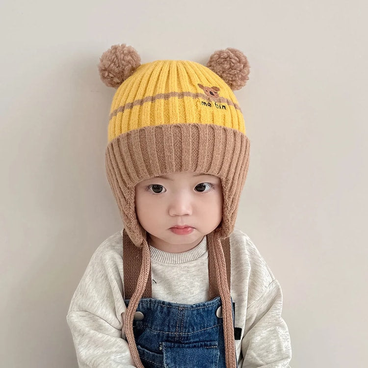 Cute Cartoon Animals Baby Hat, Winter Warm Knitted Beanies for Boys and Girls, Anti-Cold Toddler Kids Lacing Cap