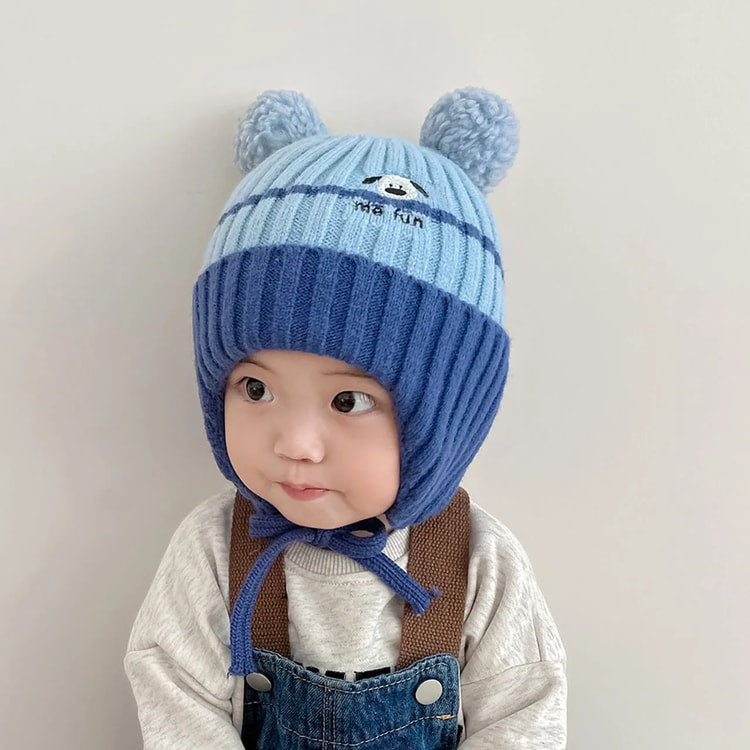 Cute Cartoon Animals Baby Hat, Winter Warm Knitted Beanies for Boys and Girls, Anti-Cold Toddler Kids Lacing Cap