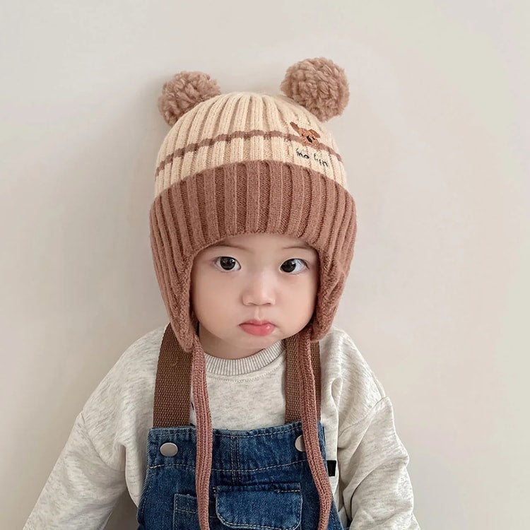 Cute Cartoon Animals Baby Hat, Winter Warm Knitted Beanies for Boys and Girls, Anti-Cold Toddler Kids Lacing Cap