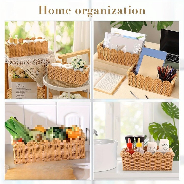 Handmade Woven Storage Basket Desktop Organizer for Snacks Cosmetics and Home Essentials