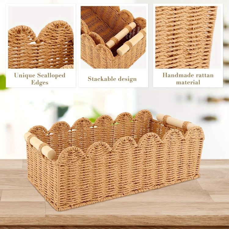 Handmade Woven Storage Basket Desktop Organizer for Snacks Cosmetics and Home Essentials